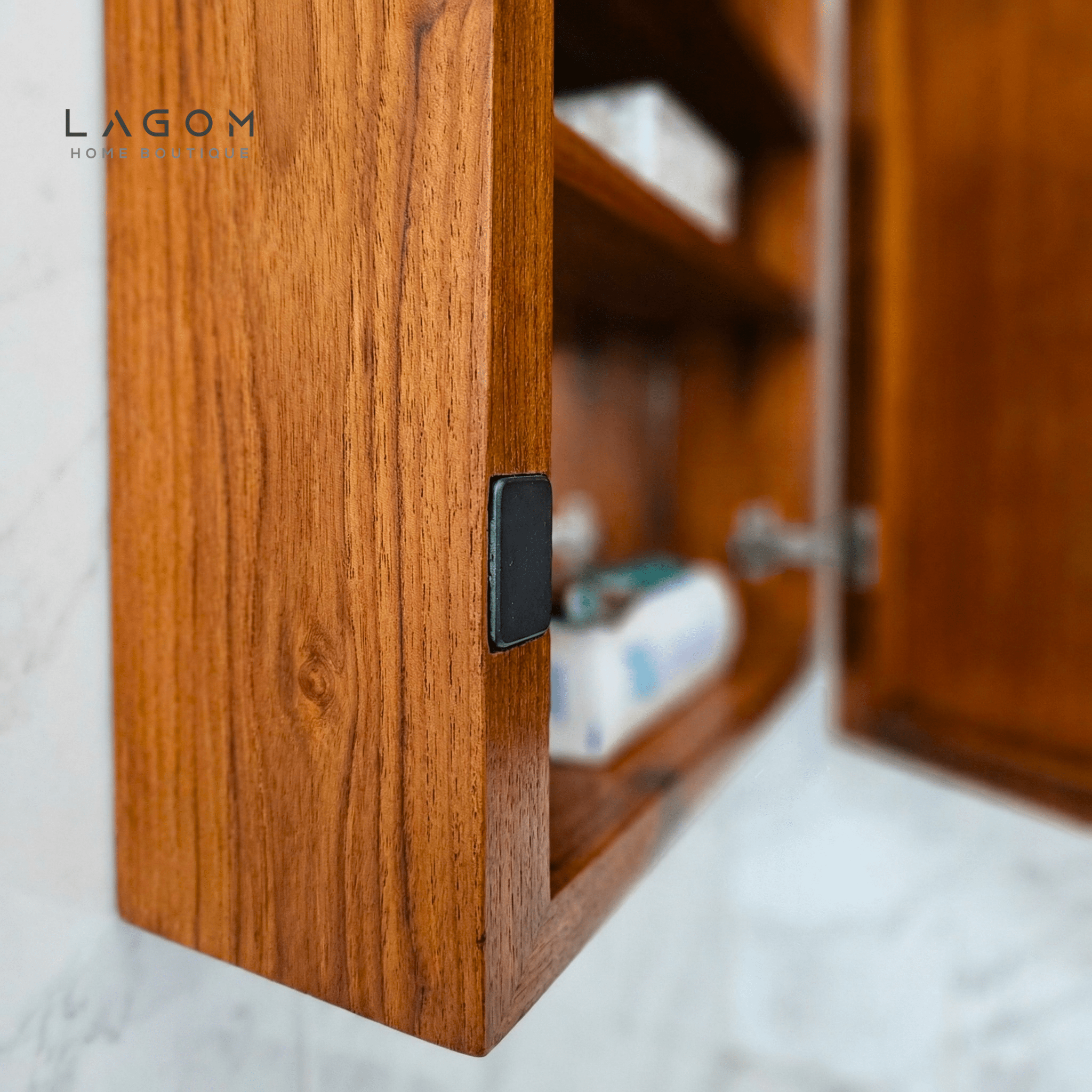 Teak Wall Mirror Cabinet with Hidden Storage - Wall Storage - Lagom Home Boutique