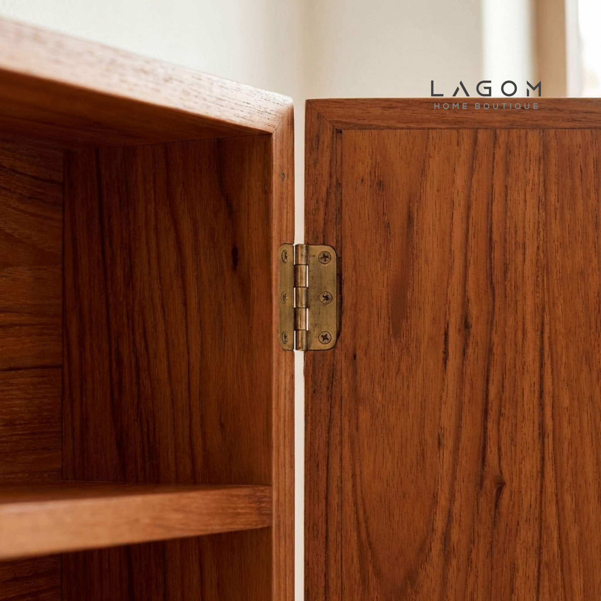 Teak Wall Mirror Cabinet with Storage Shelves - Wall Storage - Lagom Home Boutique
