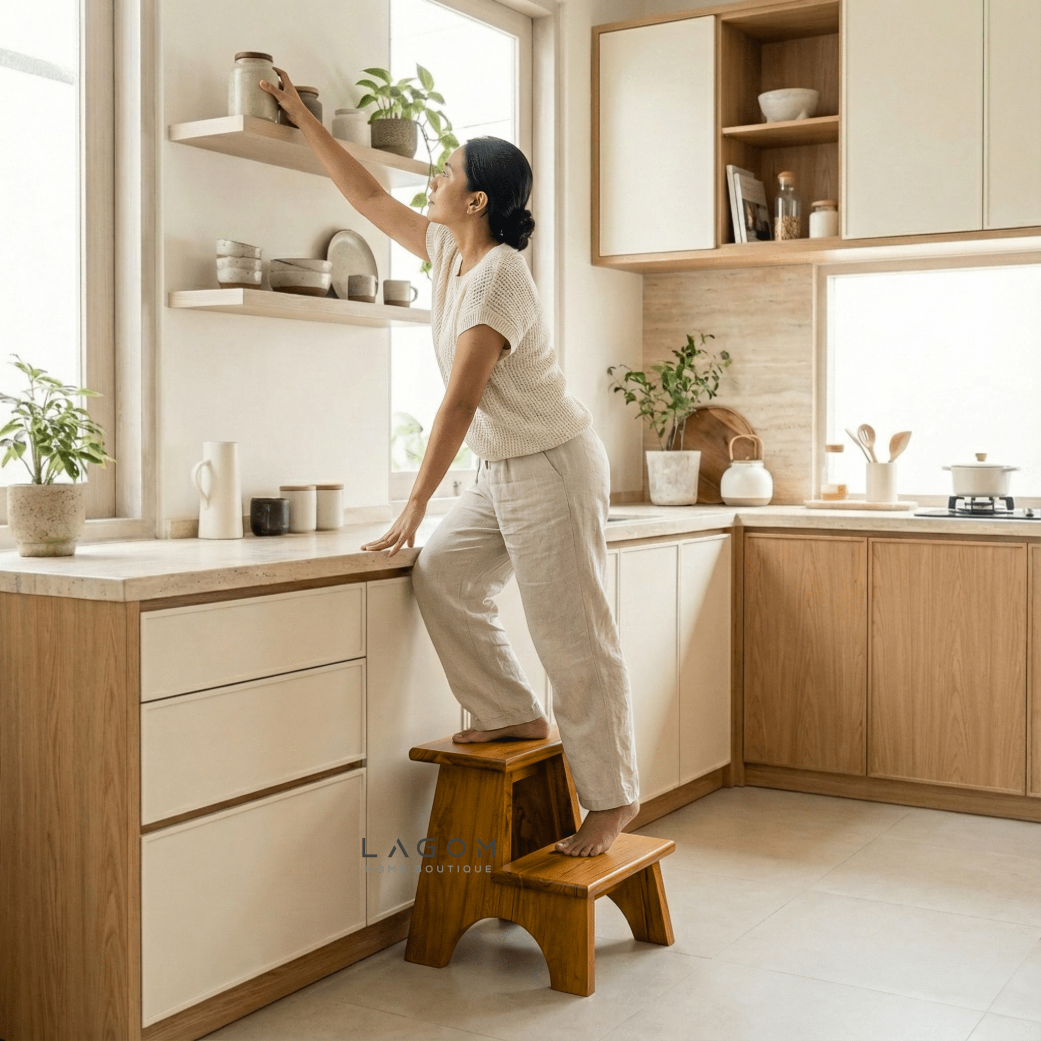 Teak Wood 2 - Step Stool - Step Stool - Lagom Home Boutique