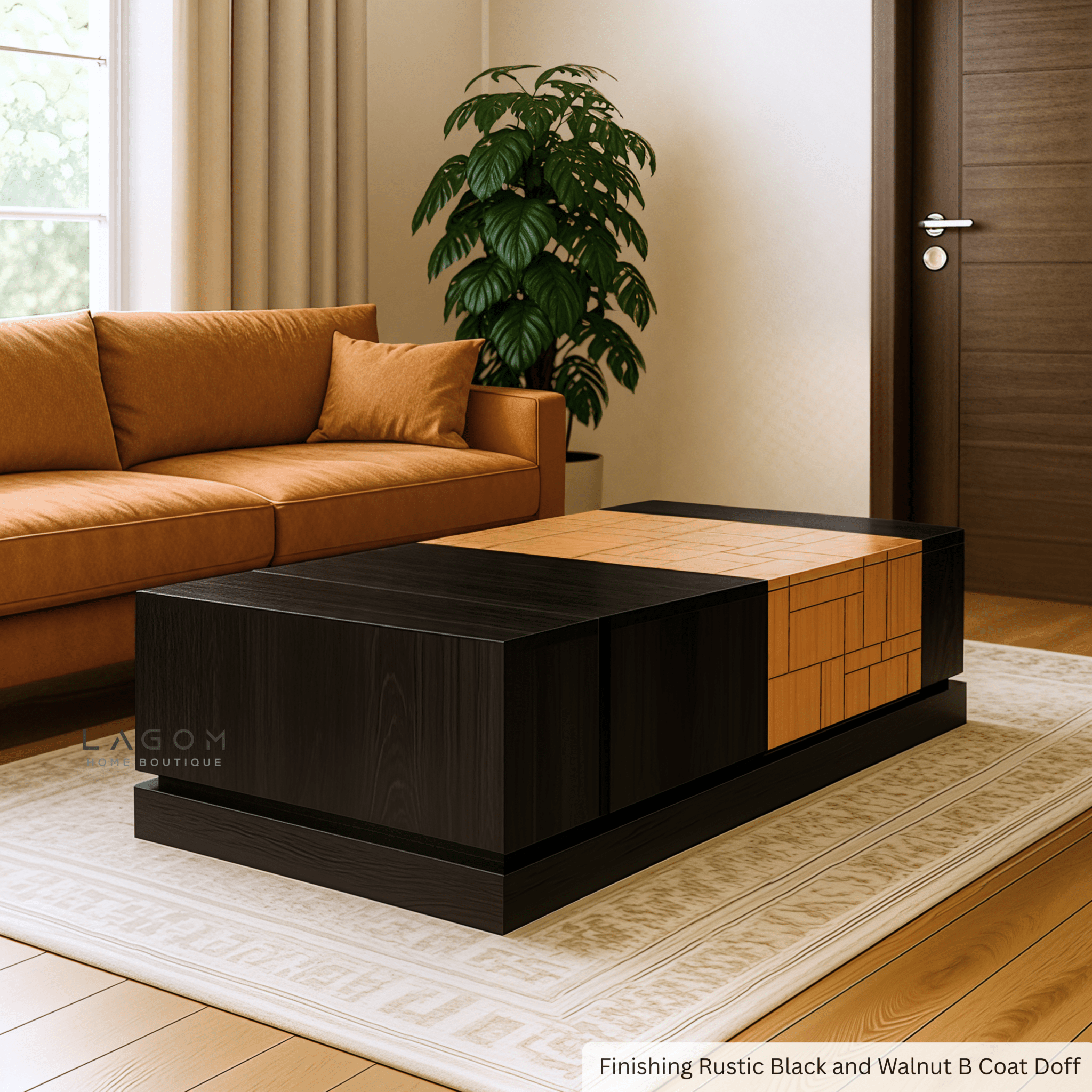 Teak Wood Coffee Table with Hidden Storage - Coffee Table - Lagom Home Boutique