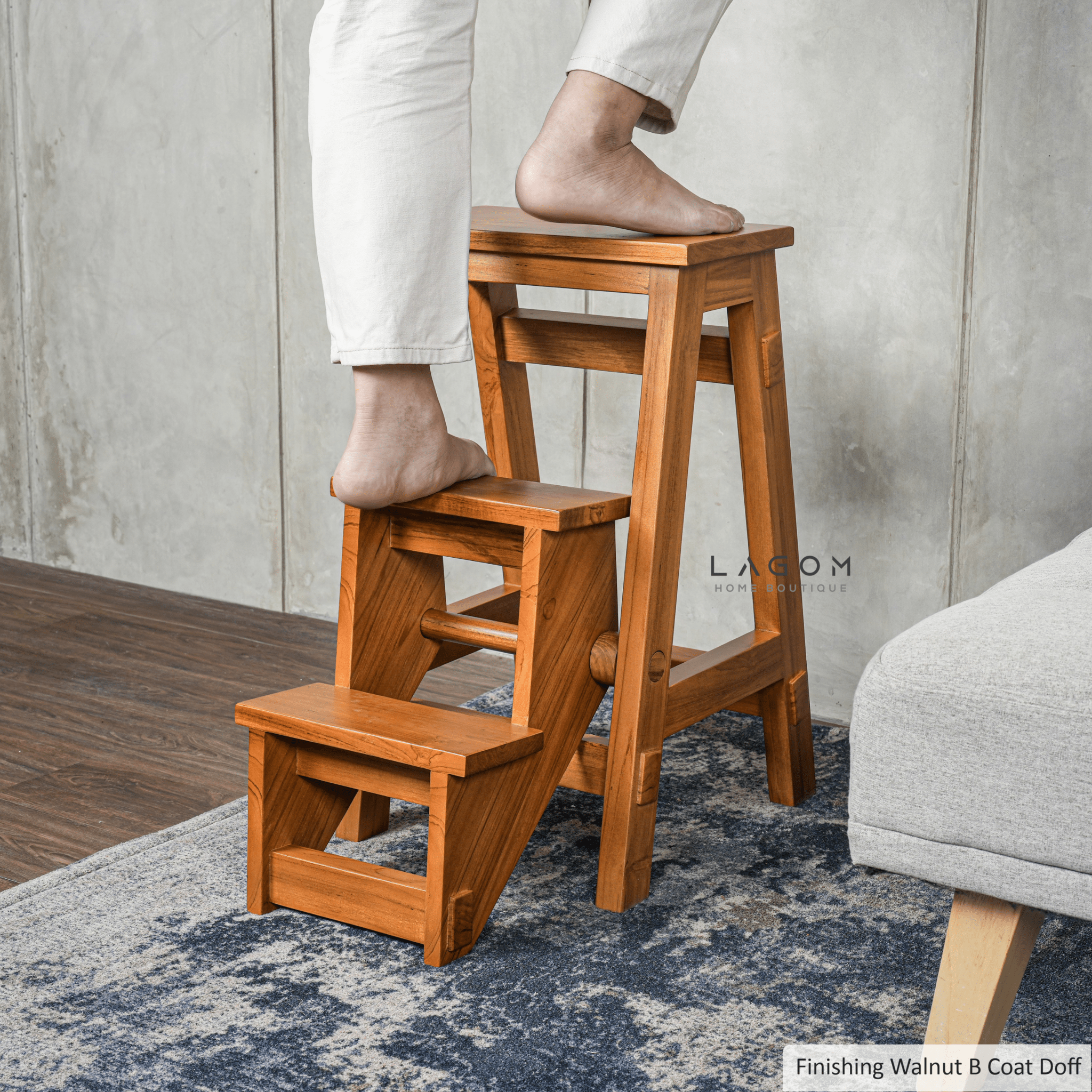 Teak Wood Convertible Step Stool & Bar Chair - Step Stool - Lagom Home Boutique