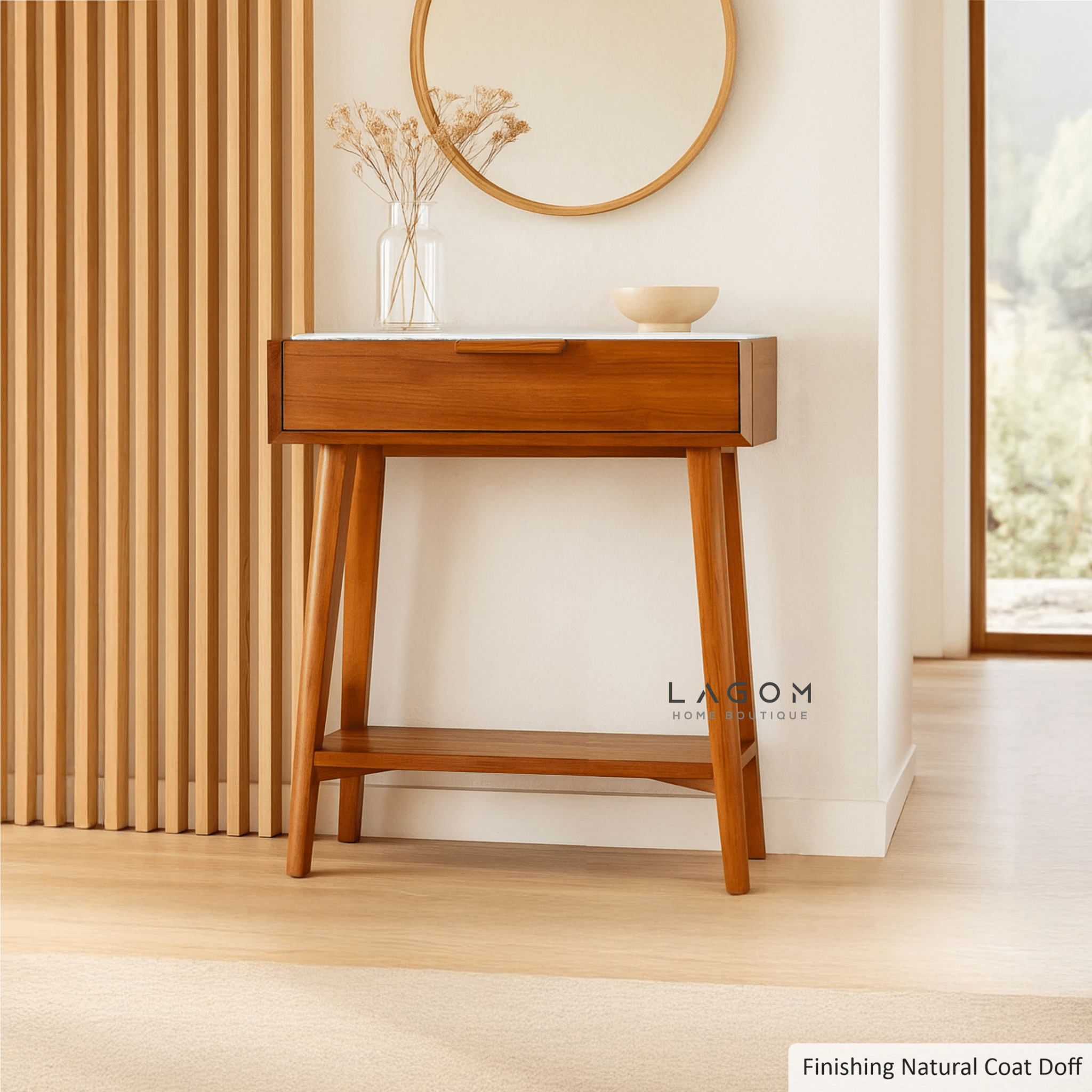 Teak Wood & Marble Console Table - Console Table - Lagom Home Boutique