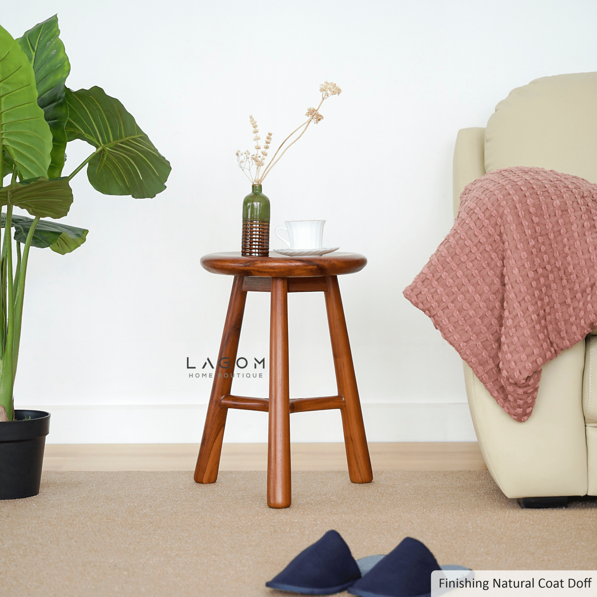 Teak Wood Mini Bar Stool - Bar Stool - Lagom Home Boutique