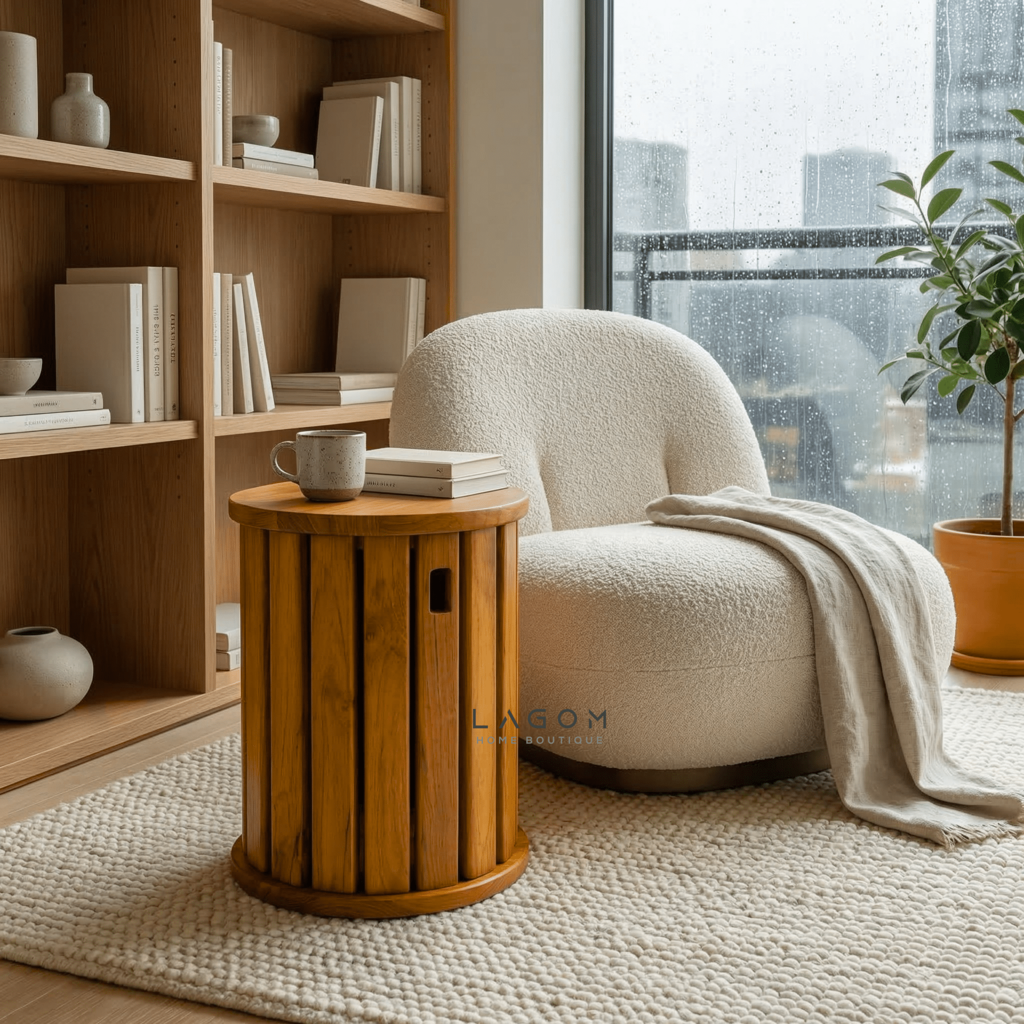 Teak Wood Stackable Stools - Set of 4 - Stool - Lagom Home Boutique