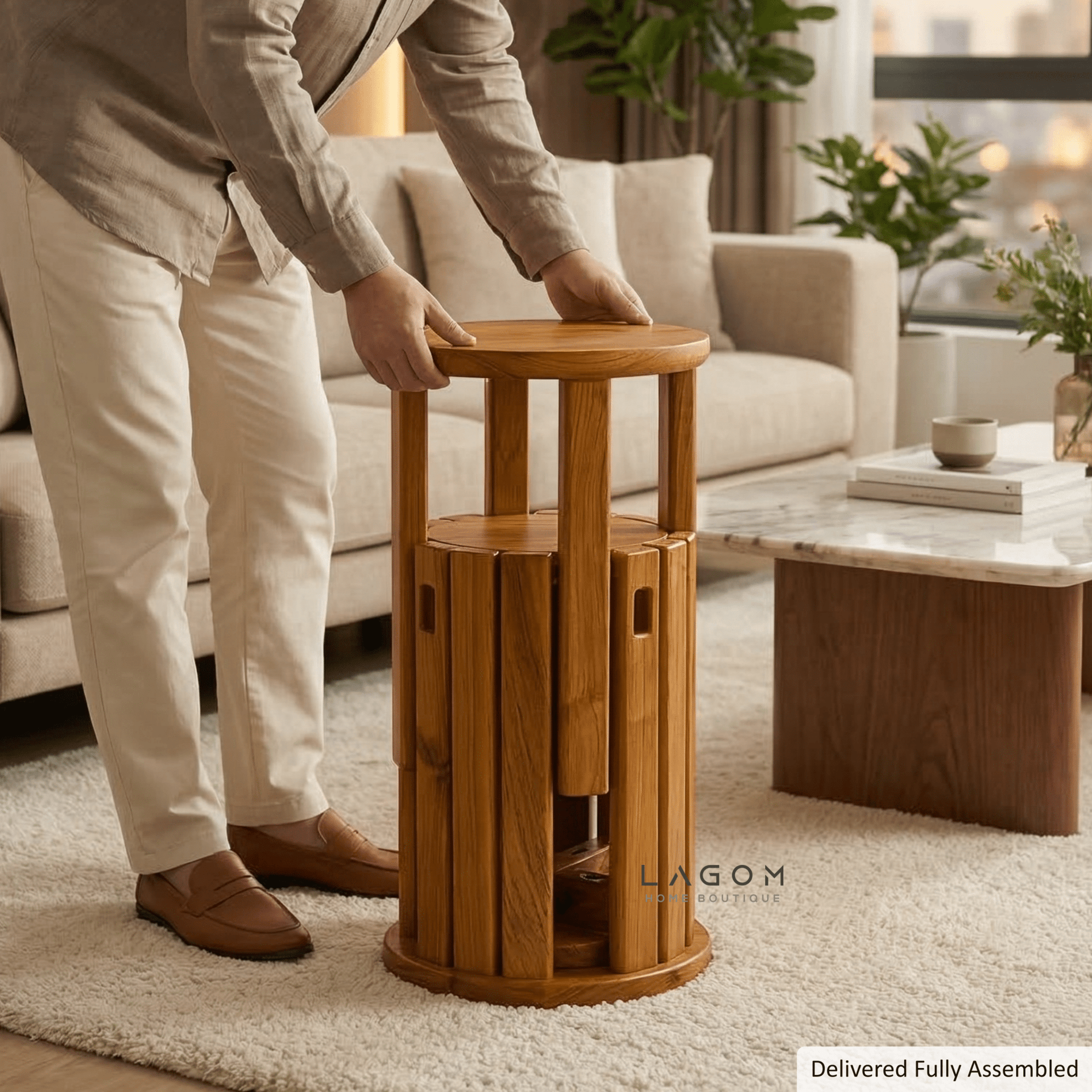 Teak Wood Stackable Stools - Set of 4 Teak Wood Stackable Stools - Set of 4