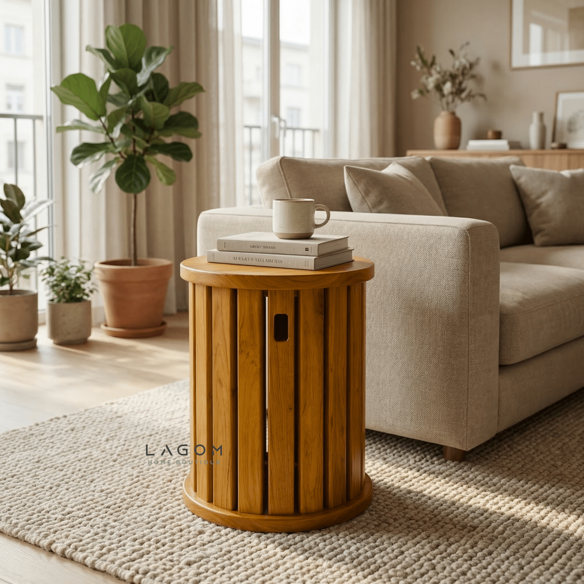 Teak Wood Stackable Stools - Set of 4 - Stool - Lagom Home Boutique