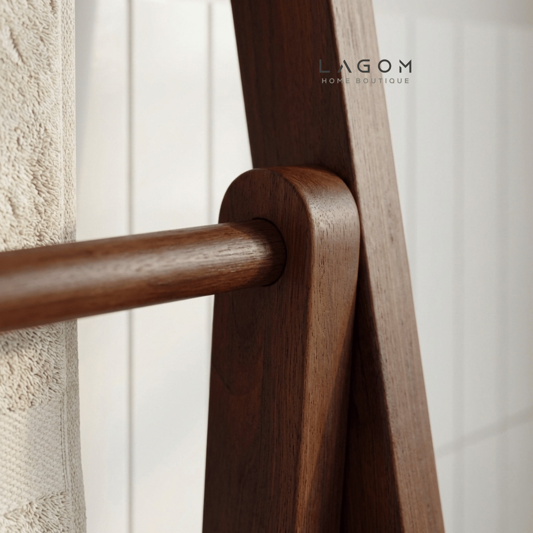 Teak Wood Towel / Fabric Ladder with Shelves - Towel Rack - Lagom Home Boutique