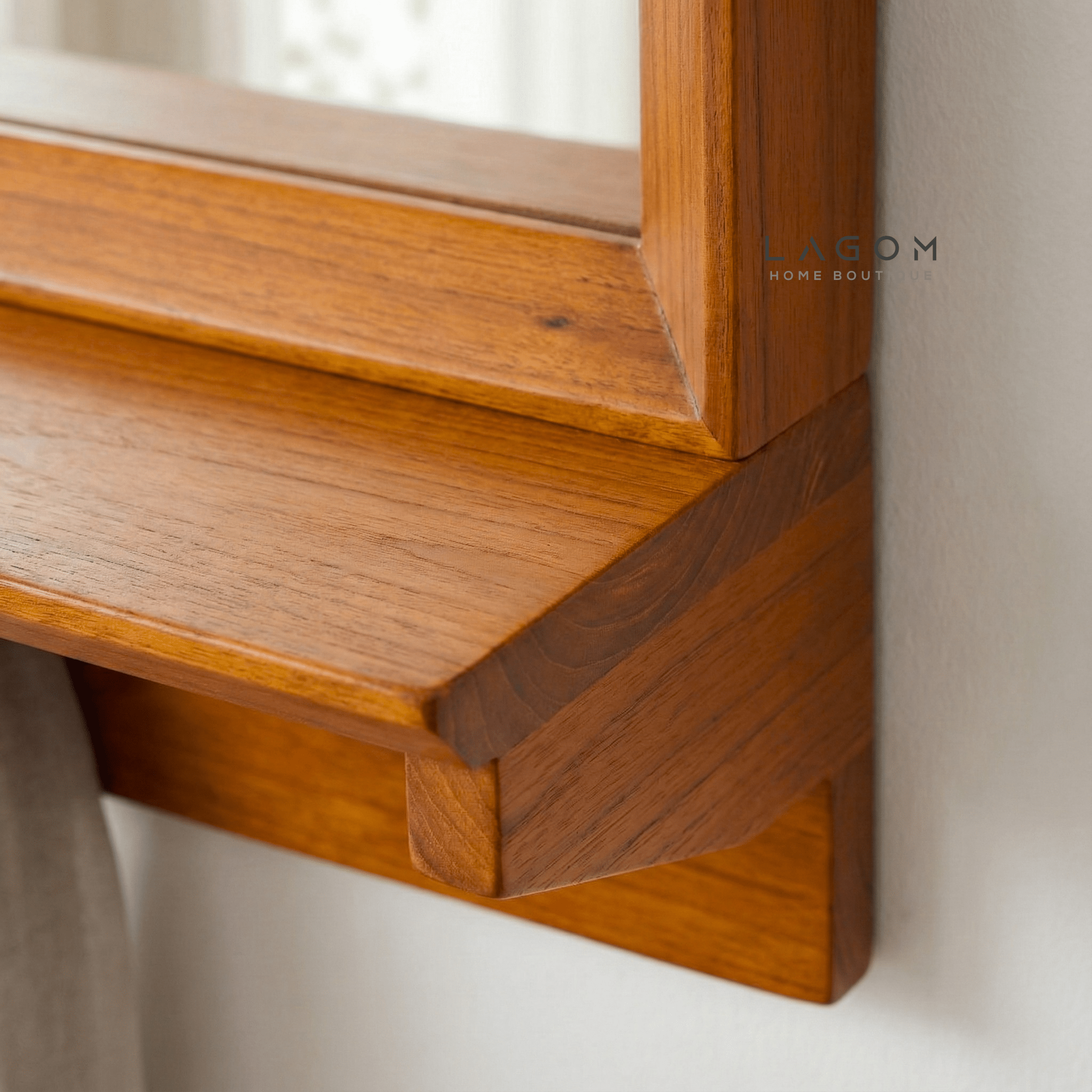 Teak Wood Wall Hanger with Mirror & Shelf - Wall Coat Hanger - Lagom Home Boutique