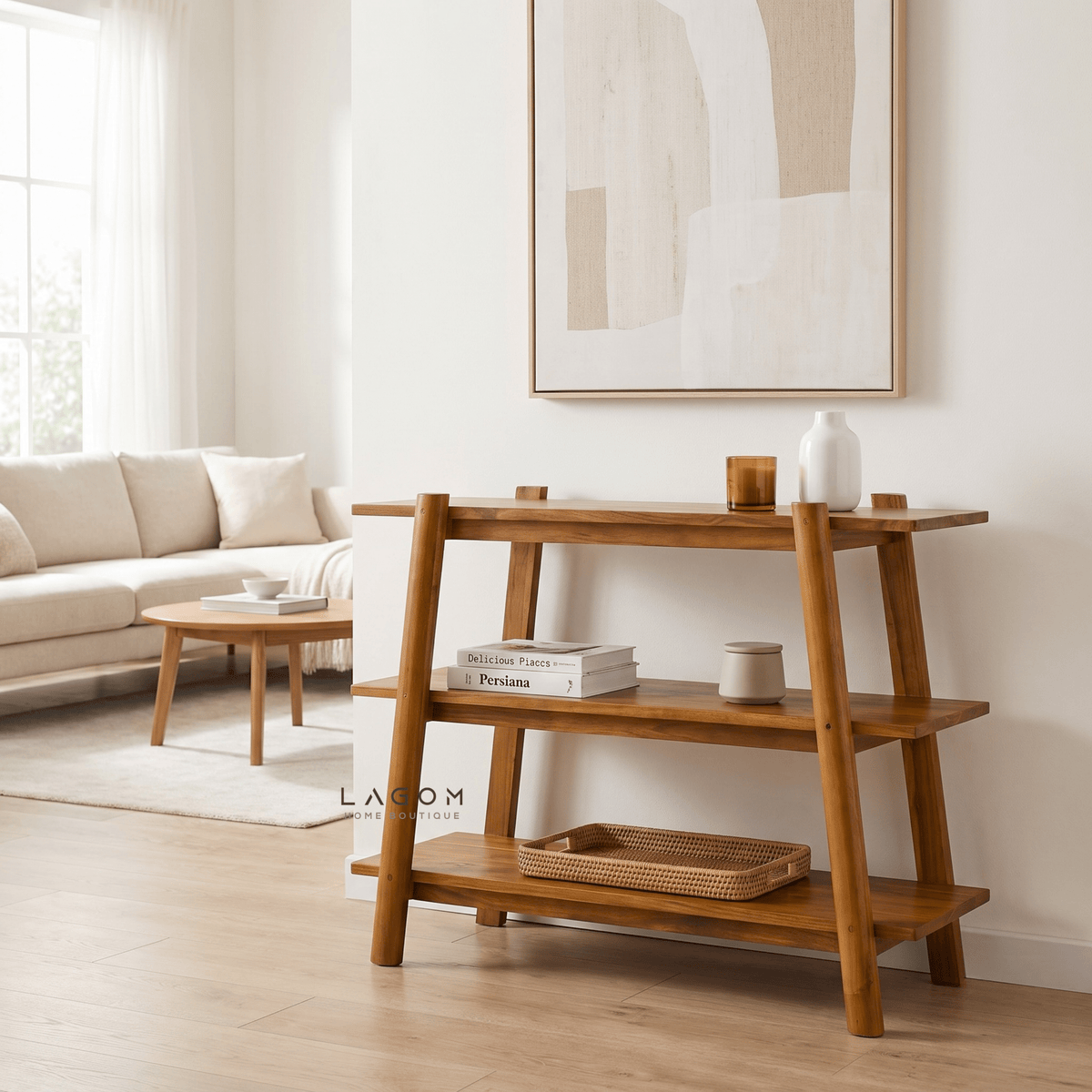 Three-Tiered Teak Console Table-Console Table-Lagom Home Boutique