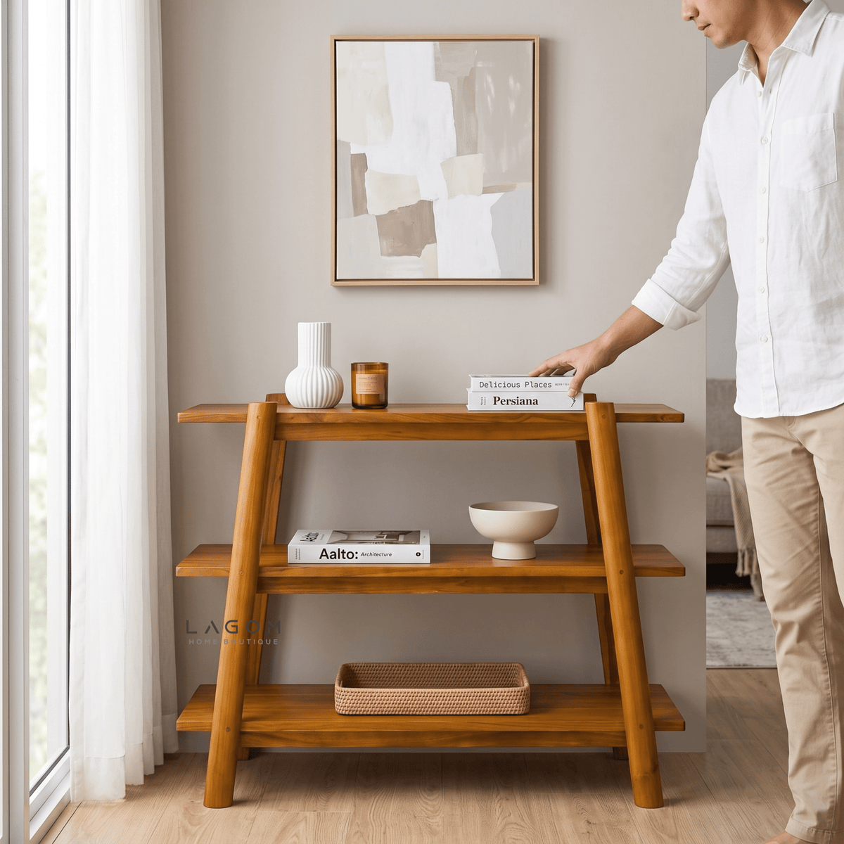 Three-Tiered Teak Console Table-Console Table-Lagom Home Boutique