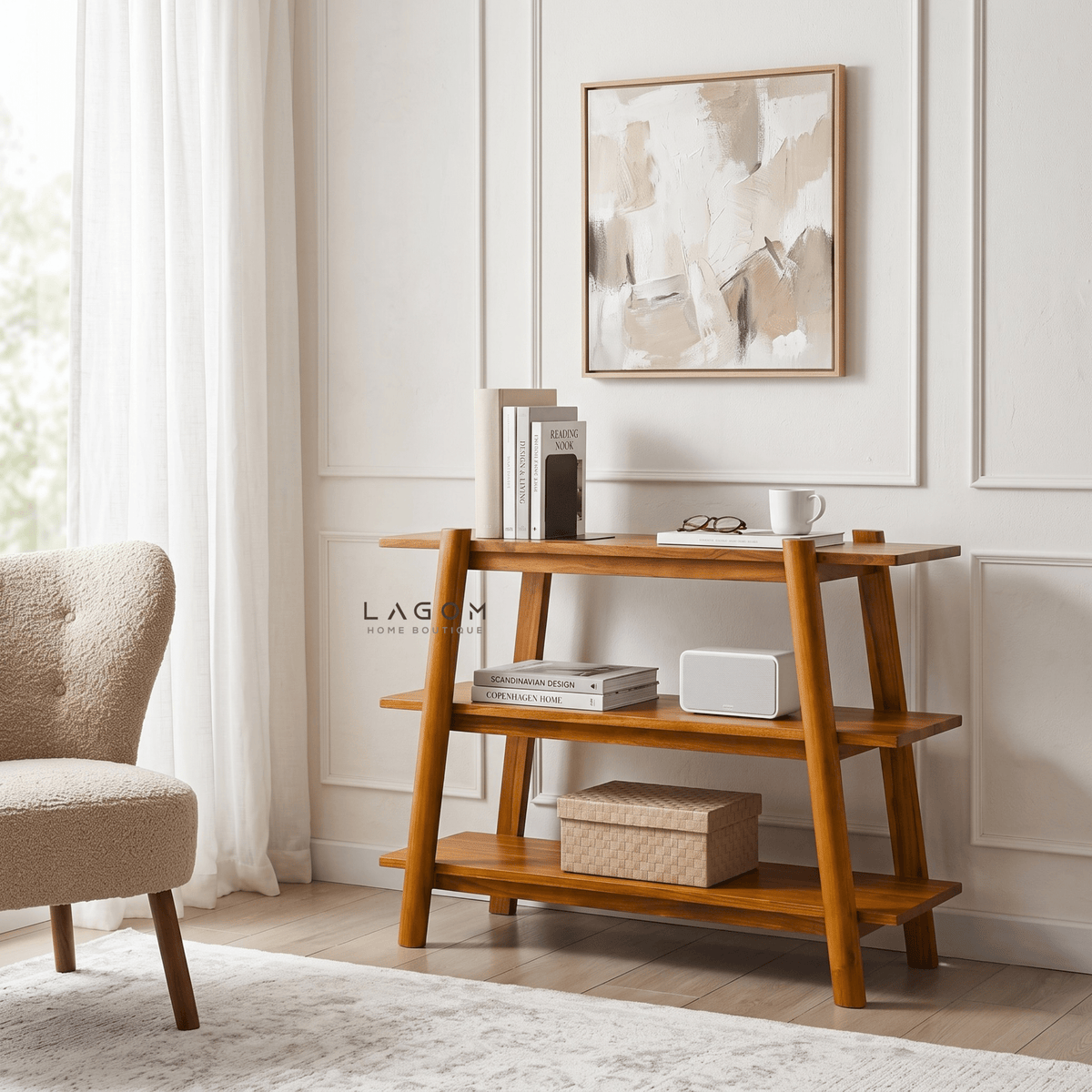 Three-Tiered Teak Console Table-Console Table-Lagom Home Boutique