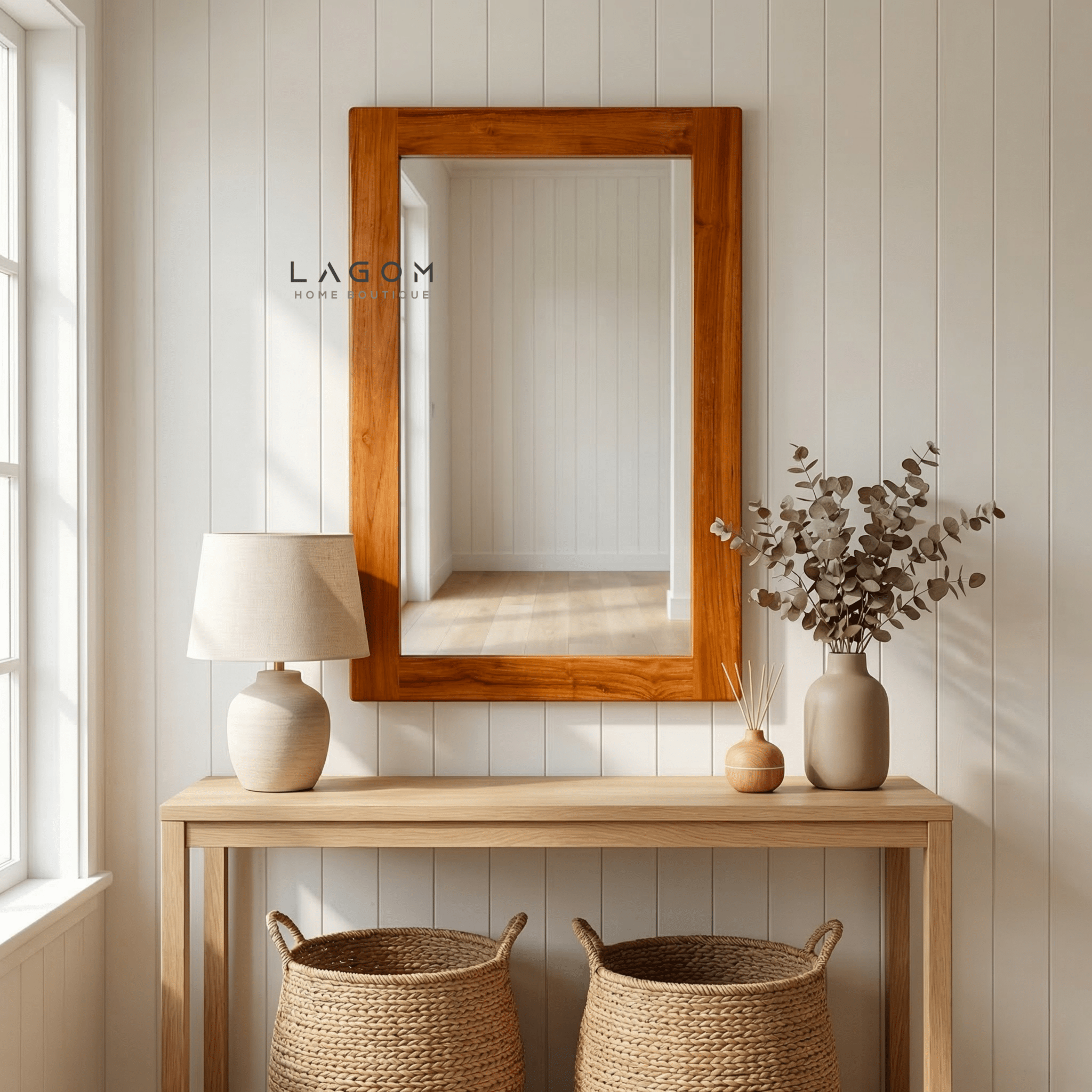 Timeless Rectangular Mirror in Teak Wood - Mirror - Lagom Home Boutique