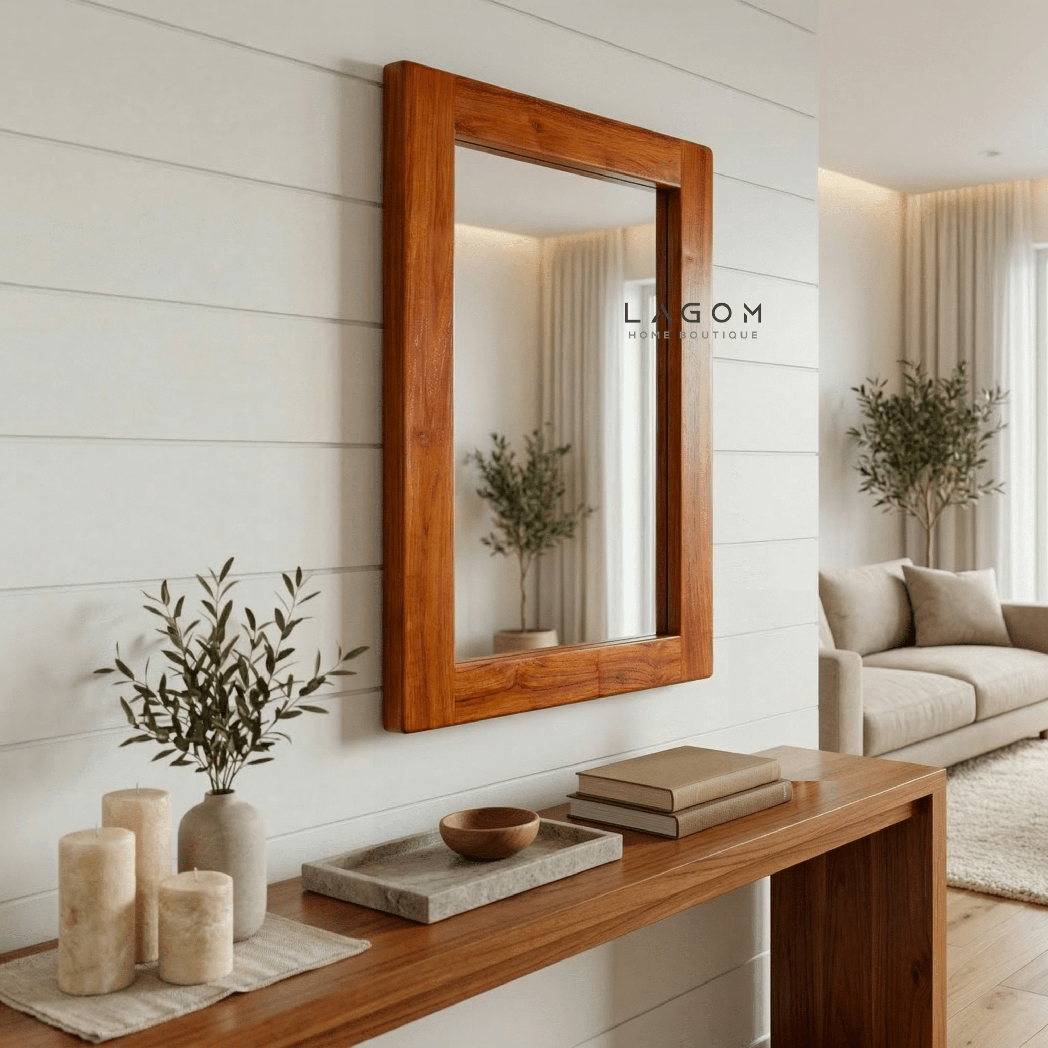 Timeless Rectangular Mirror in Teak Wood - Mirror - Lagom Home Boutique