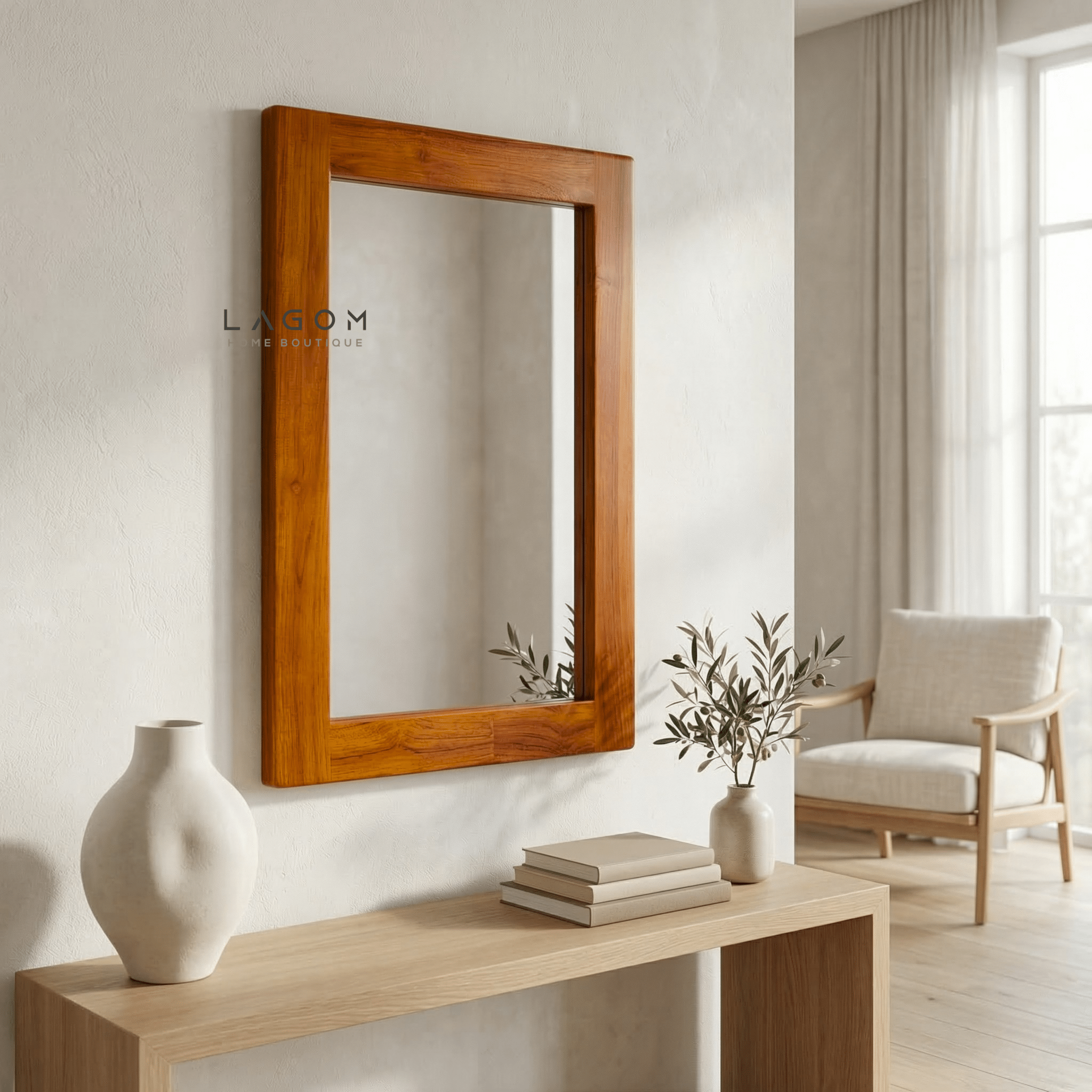 Timeless Rectangular Mirror in Teak Wood - Mirror - Lagom Home Boutique