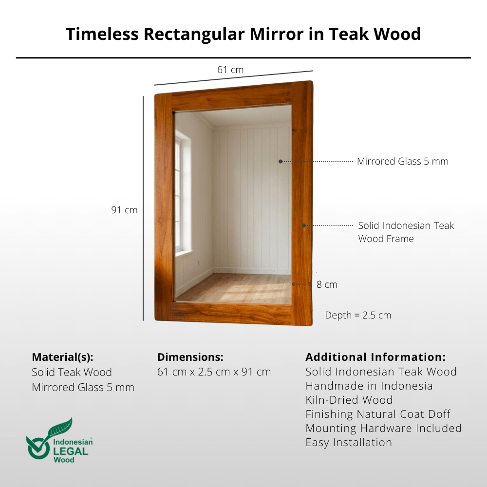 Timeless Rectangular Mirror in Teak Wood - Mirror - Lagom Home Boutique