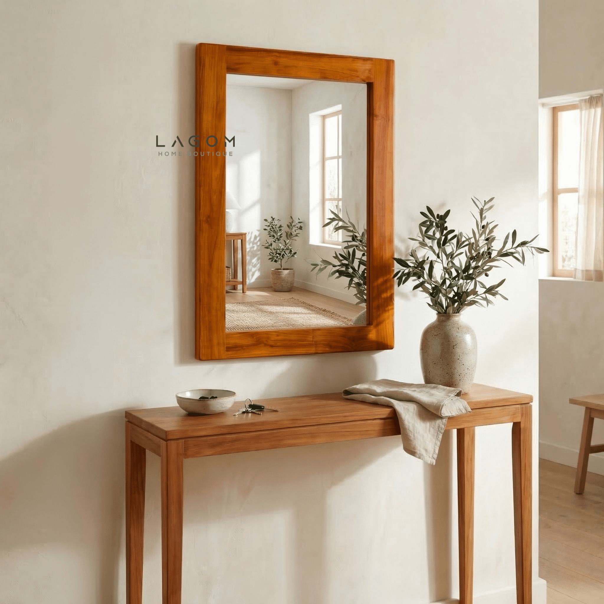 Timeless Rectangular Mirror in Teak Wood - Mirror - Lagom Home Boutique