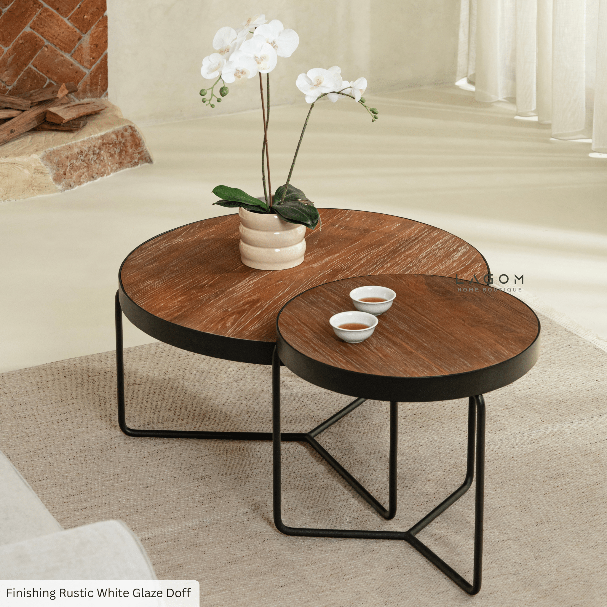 Timeless Round Teak Coffee Table Set - Solid Wood & Iron - Coffee Table - Lagom Home Boutique