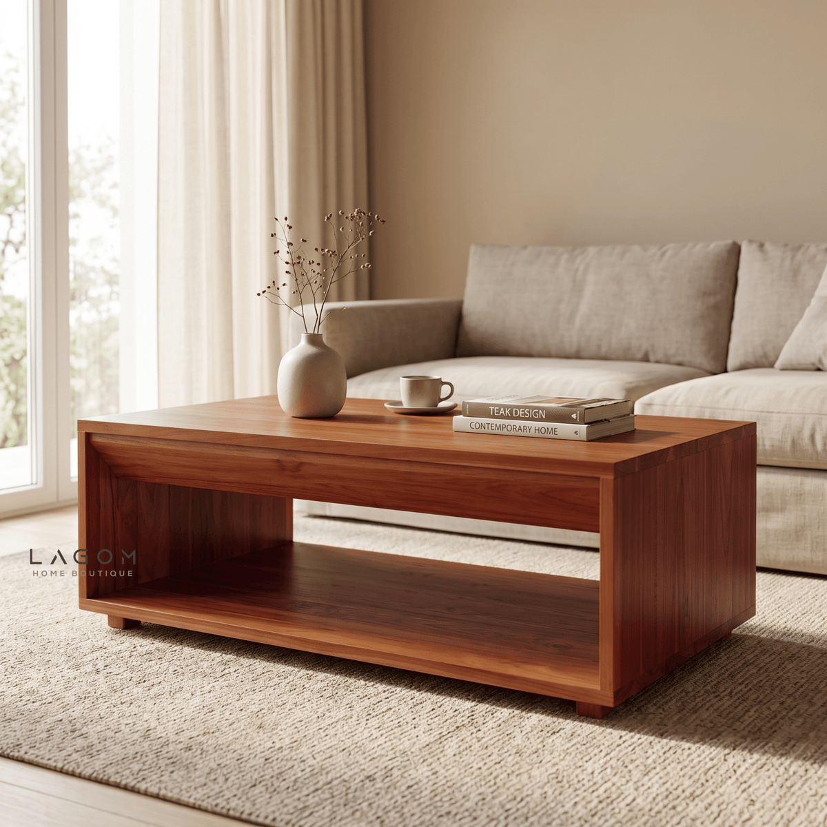 Timeless Teak Coffee Table with Seamless Storage-Coffee Table-Lagom Home Boutique