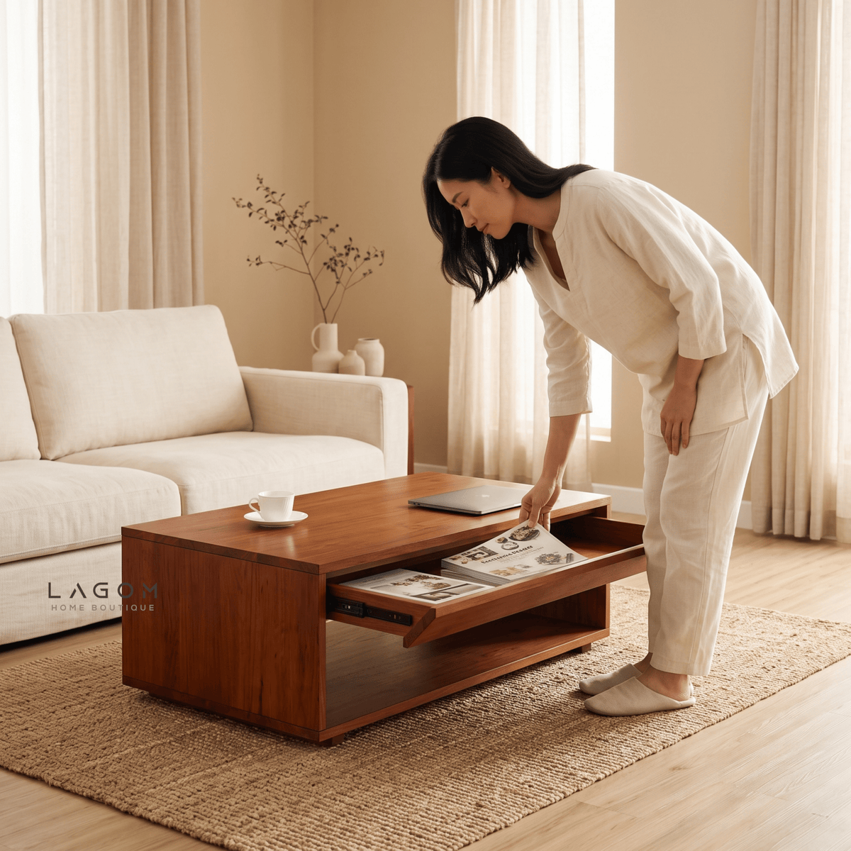 Timeless Teak Coffee Table with Seamless Storage-Coffee Table-Lagom Home Boutique
