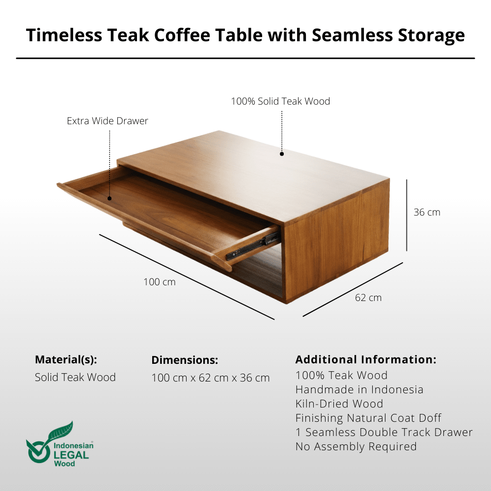 Timeless Teak Coffee Table with Seamless Storage - Coffee Table - Lagom Home Boutique