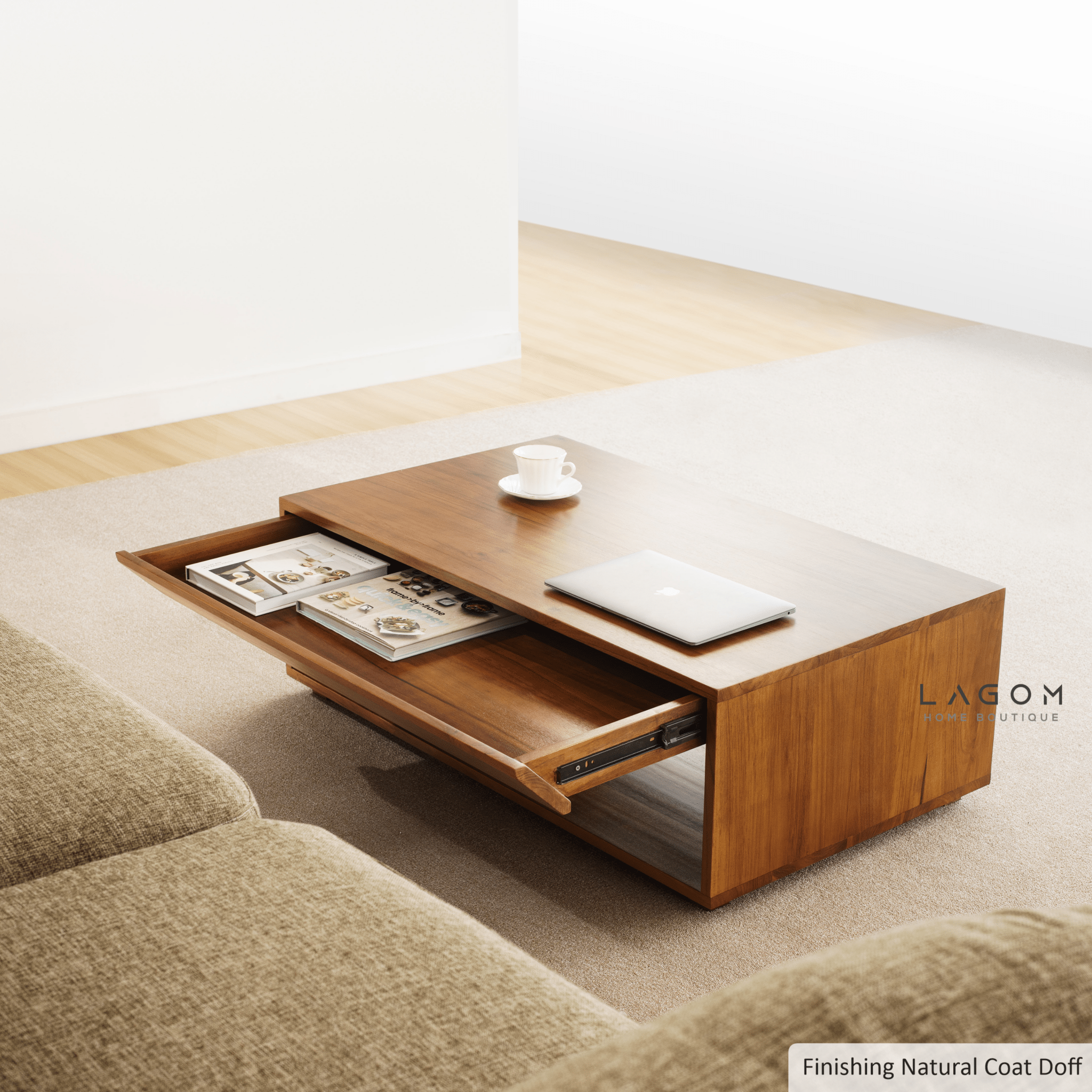Timeless Teak Coffee Table with Seamless Storage - Coffee Table - Lagom Home Boutique