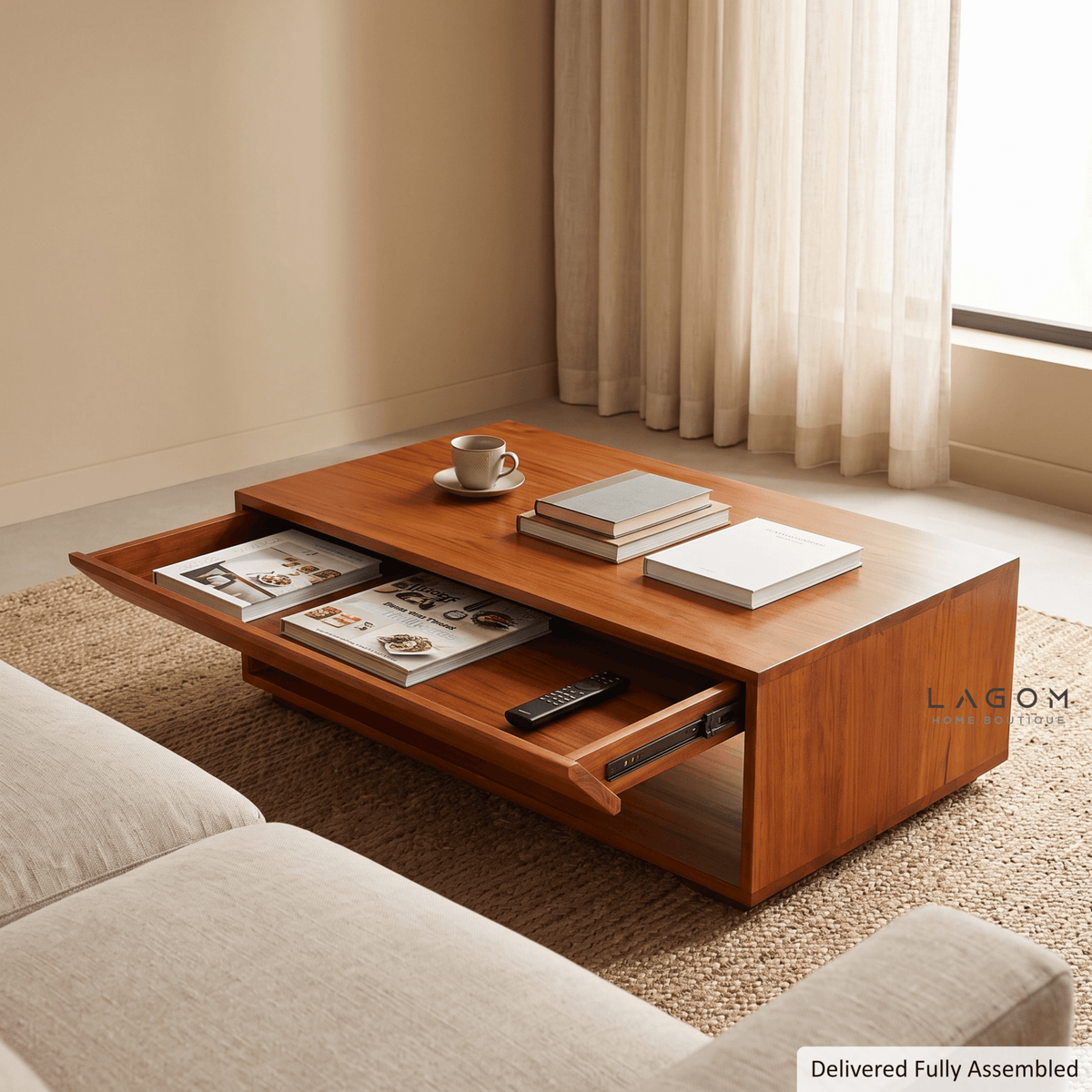 Timeless Teak Coffee Table with Seamless Storage-Coffee Table-Lagom Home Boutique