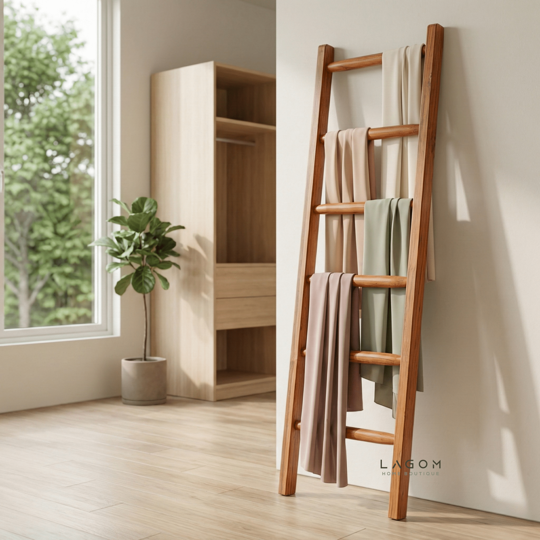 Towel / Blanket Ladder in Solid Teak - Towel Rack - Lagom Home Boutique