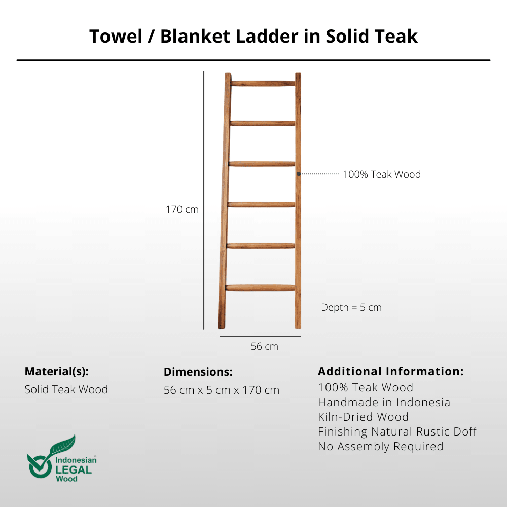 Towel / Blanket Ladder in Solid Teak - Towel Rack - Lagom Home Boutique