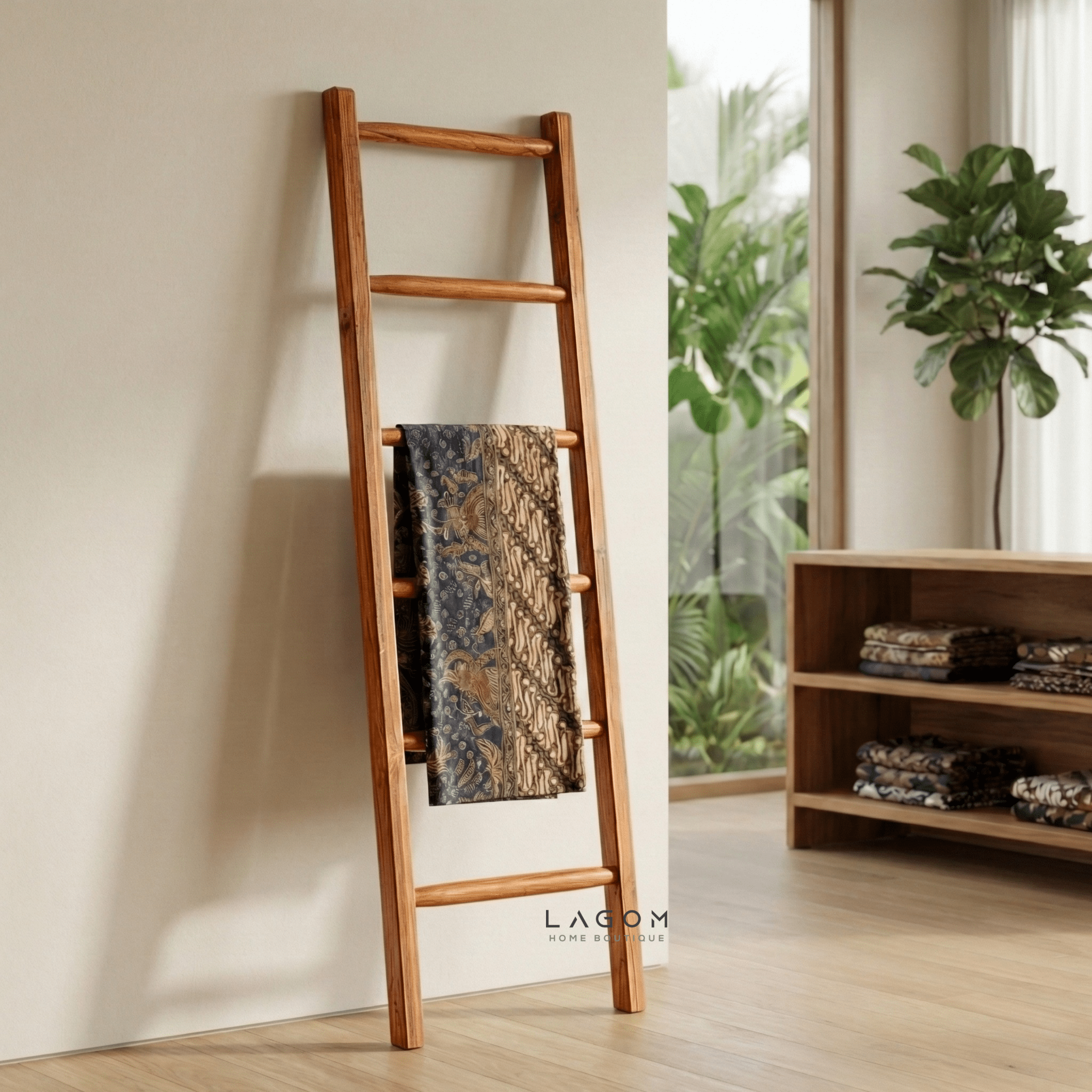 Towel / Blanket Ladder in Solid Teak - Towel Rack - Lagom Home Boutique