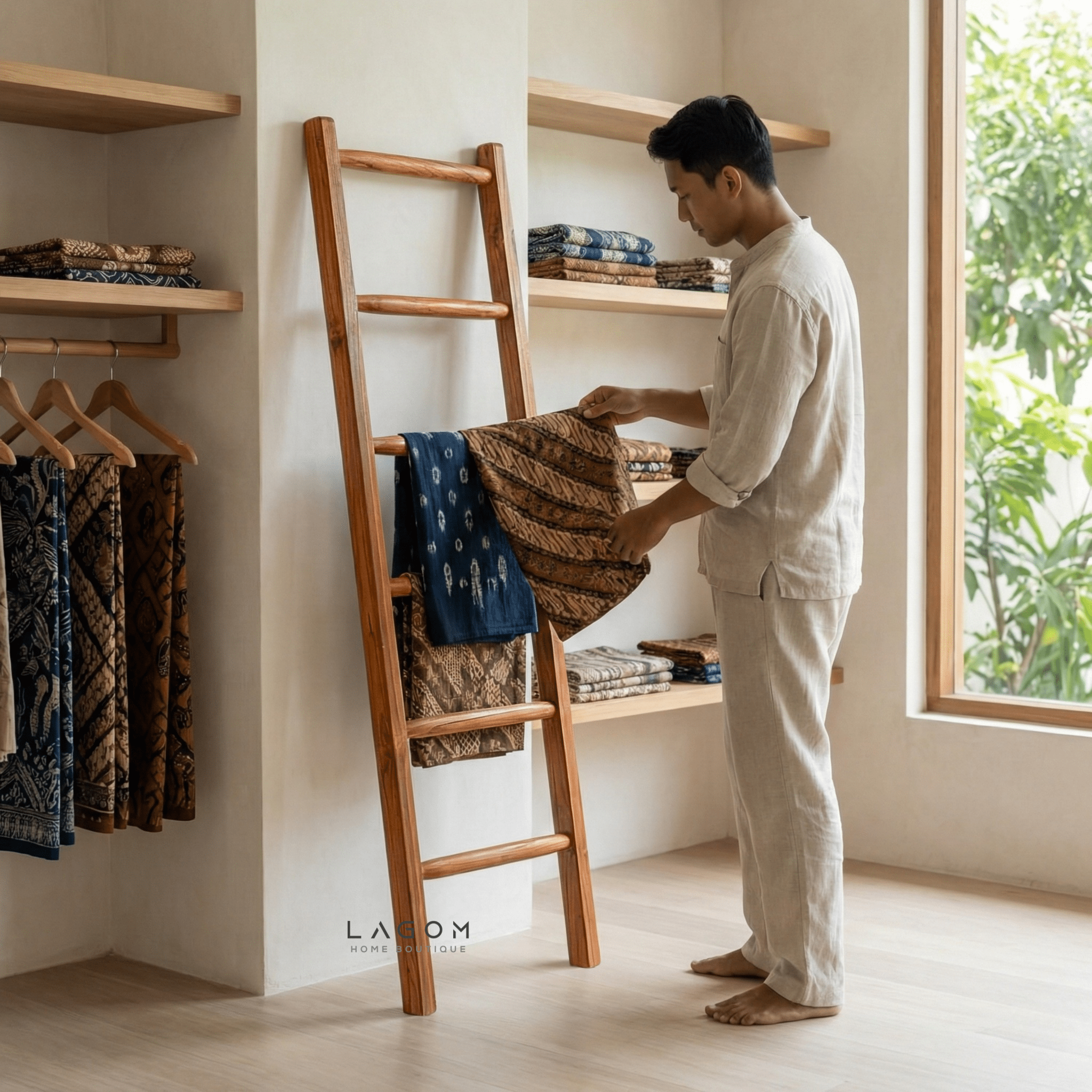Towel / Blanket Ladder in Solid Teak - Towel Rack - Lagom Home Boutique