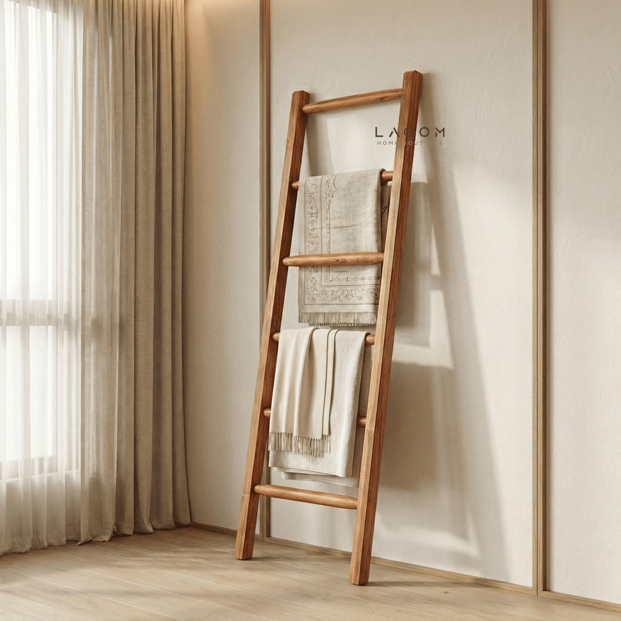 Towel / Blanket Ladder in Solid Teak - Towel Rack - Lagom Home Boutique