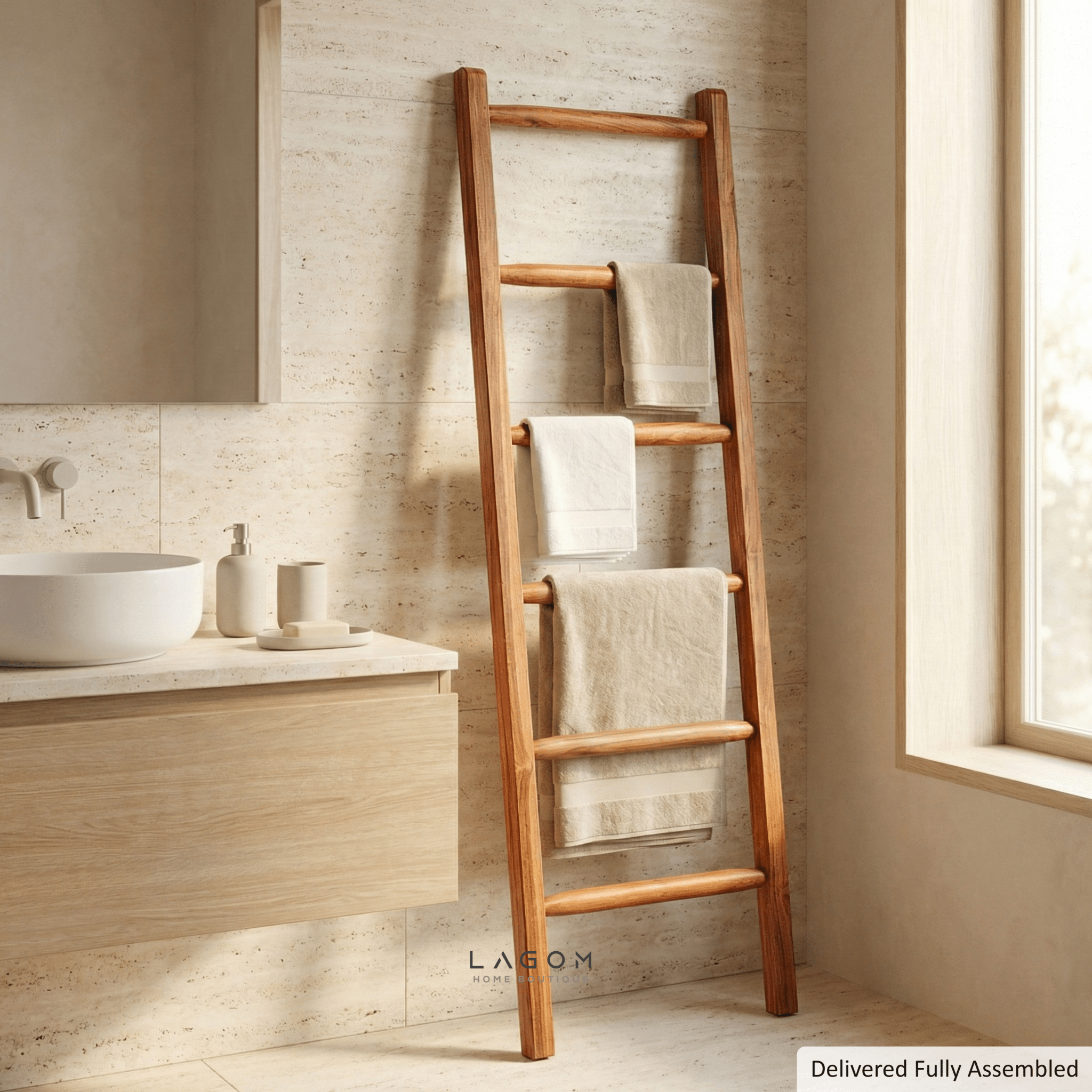 Towel / Blanket Ladder in Solid Teak - Towel Rack - Lagom Home Boutique