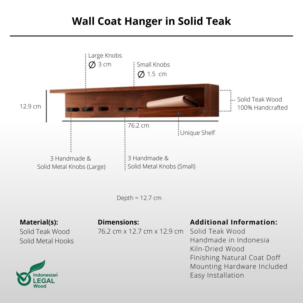 Wall Coat Hanger in Solid Teak - Wall Coat Hanger - Lagom Home Boutique